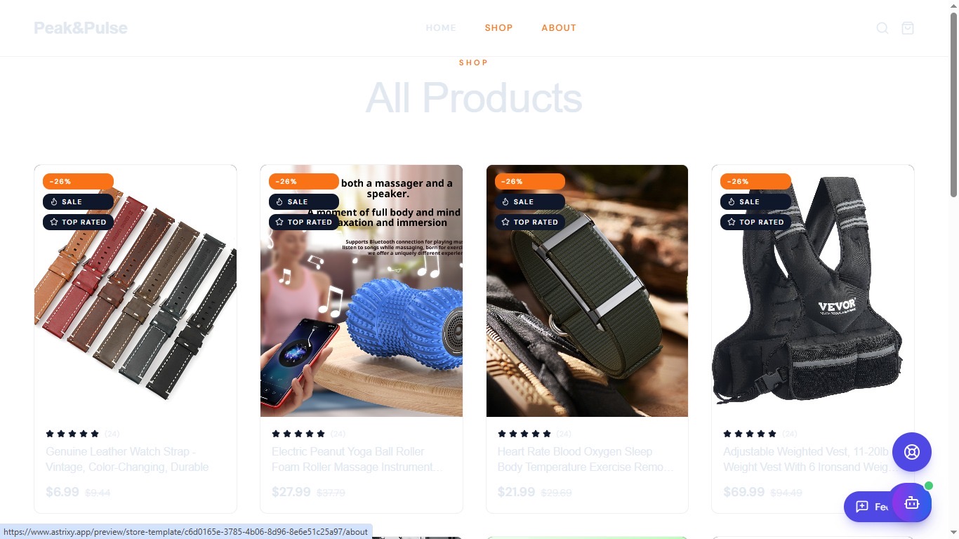 Peak&Pulse all-products shop built with Astrixy