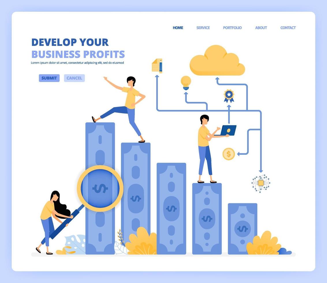 Illustration of rising profit charts and business growth