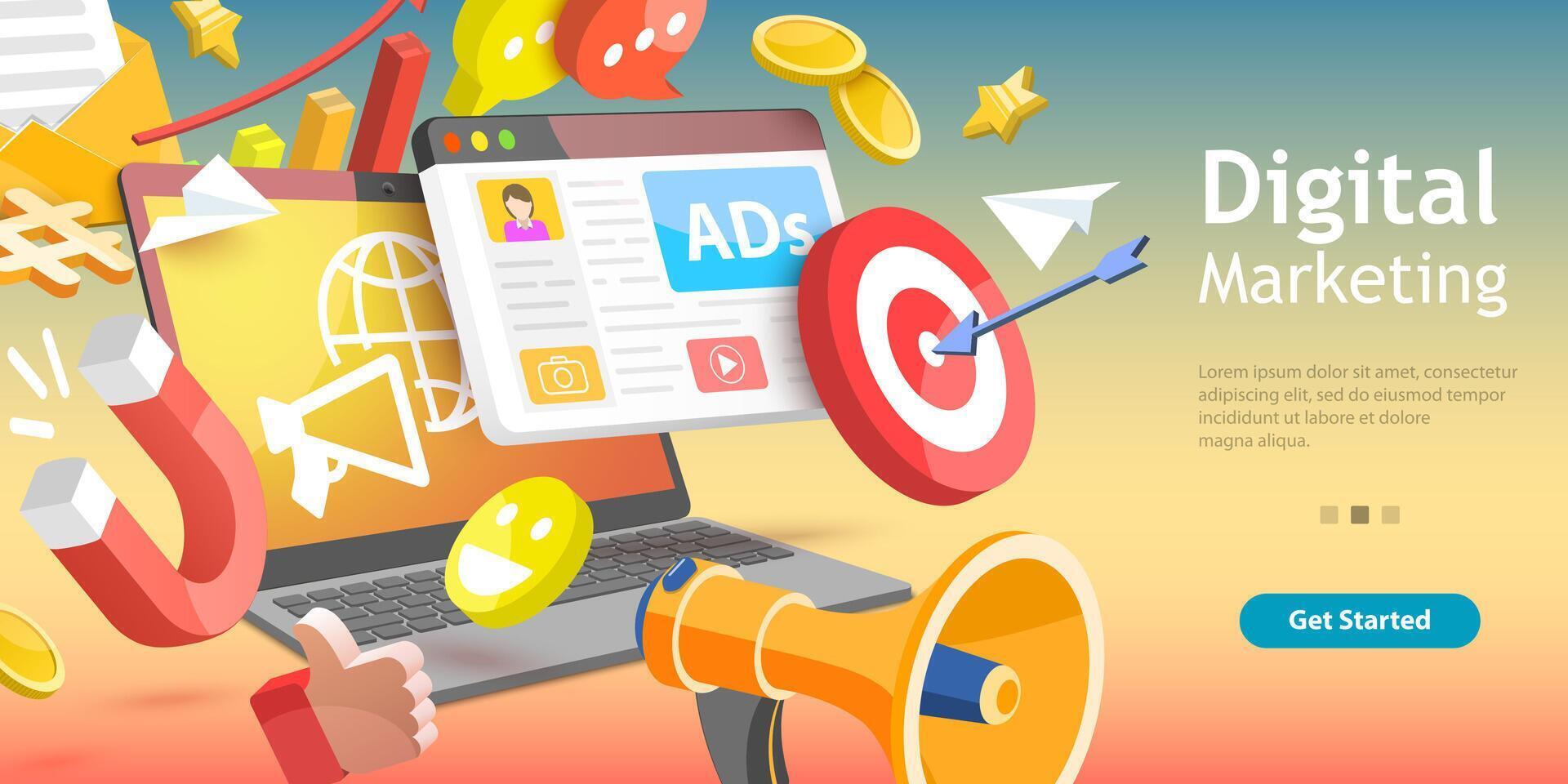 Illustration of digital marketing ads and engagement
